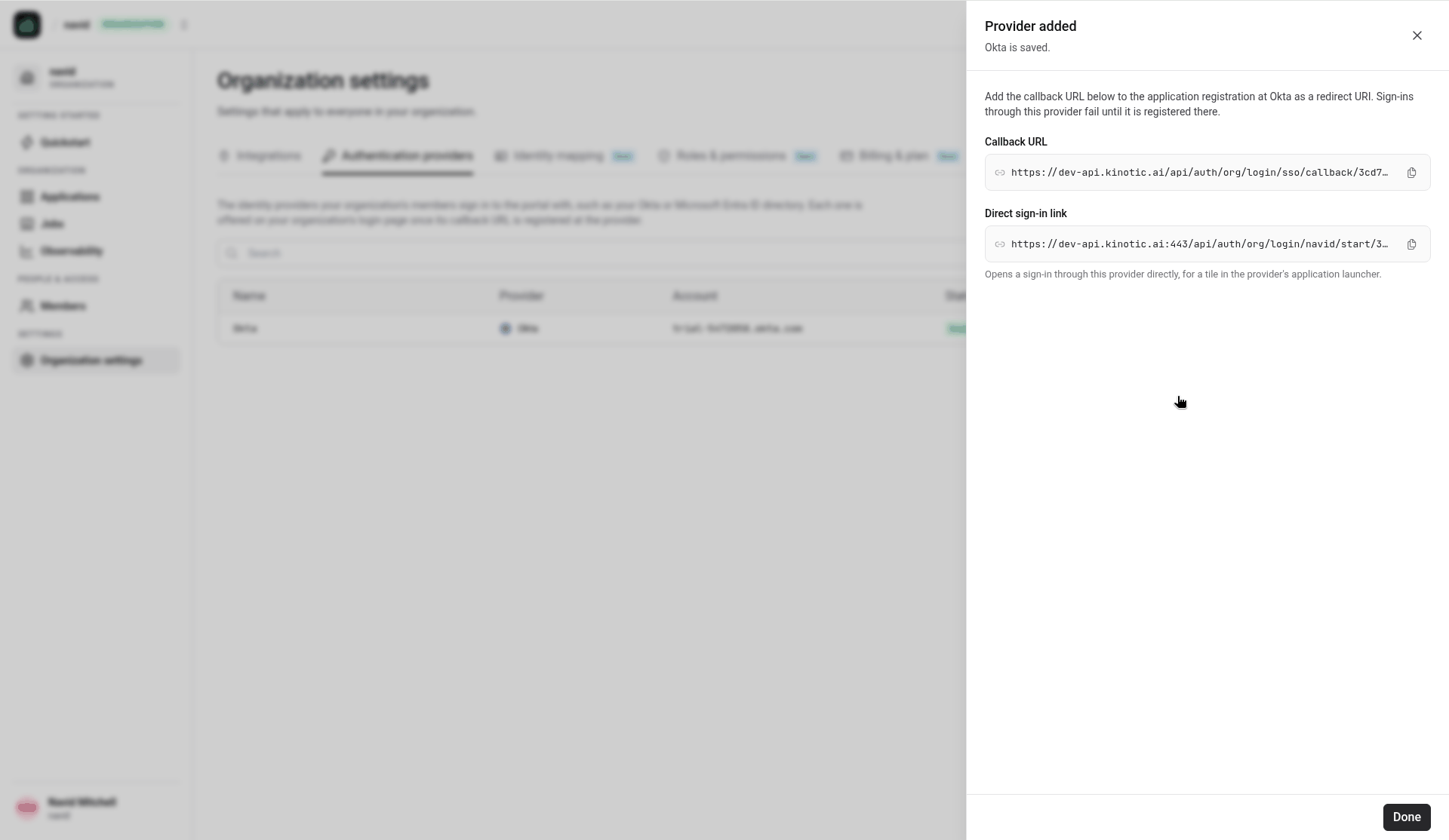 Provider added with callback URL