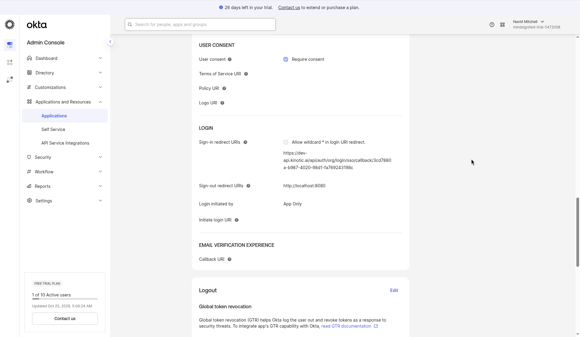 Sign-in redirect URI saved