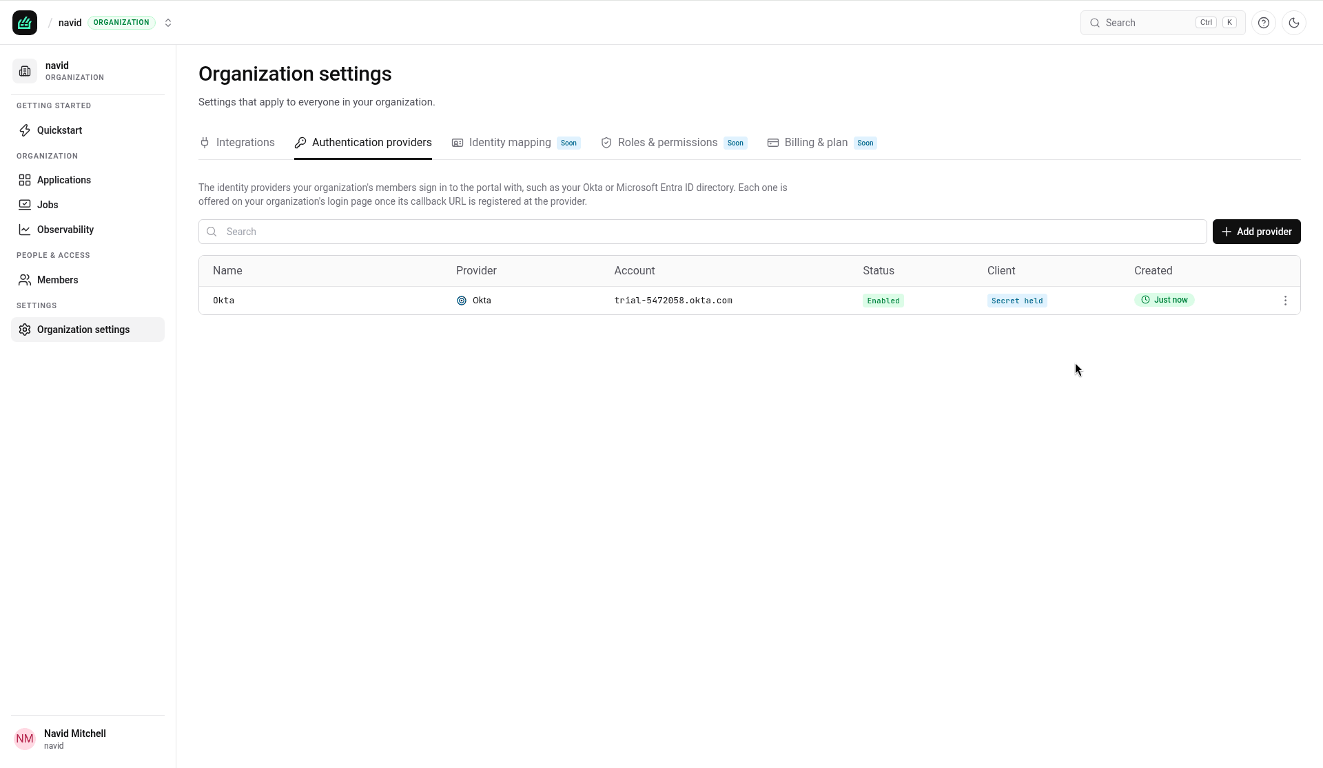 Okta provider enabled